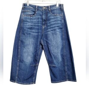 Pilcro Anthropologie Womens Size 29 Cropped Wide Barrel Leg Jeans Stretch Denim